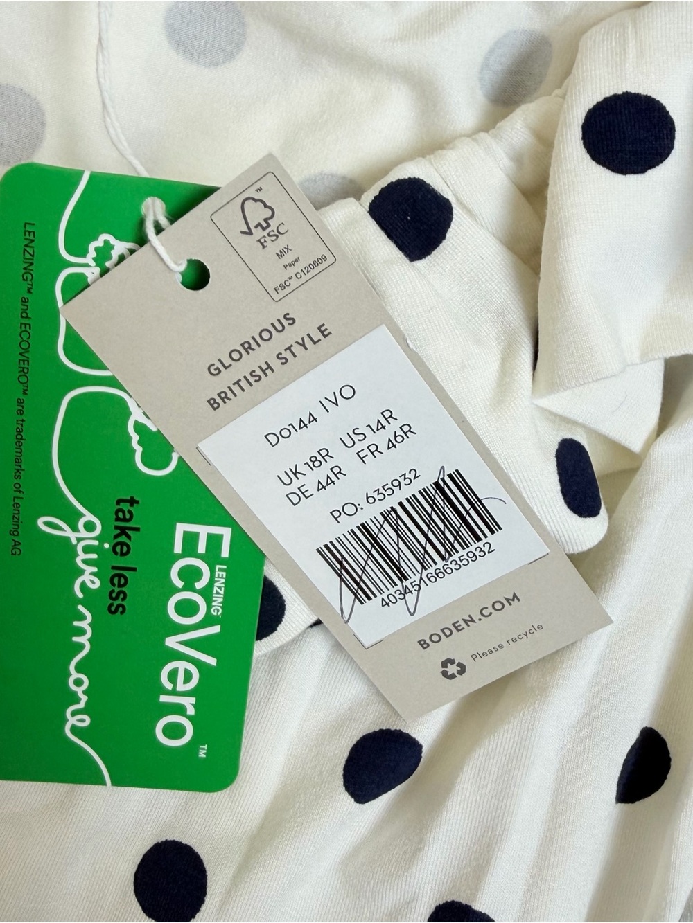 $ 138 NWT Boden  Ruffle Polka Dot Ruffle Midi Dress Ivory Black New Size 14 - Picture 7 of 10